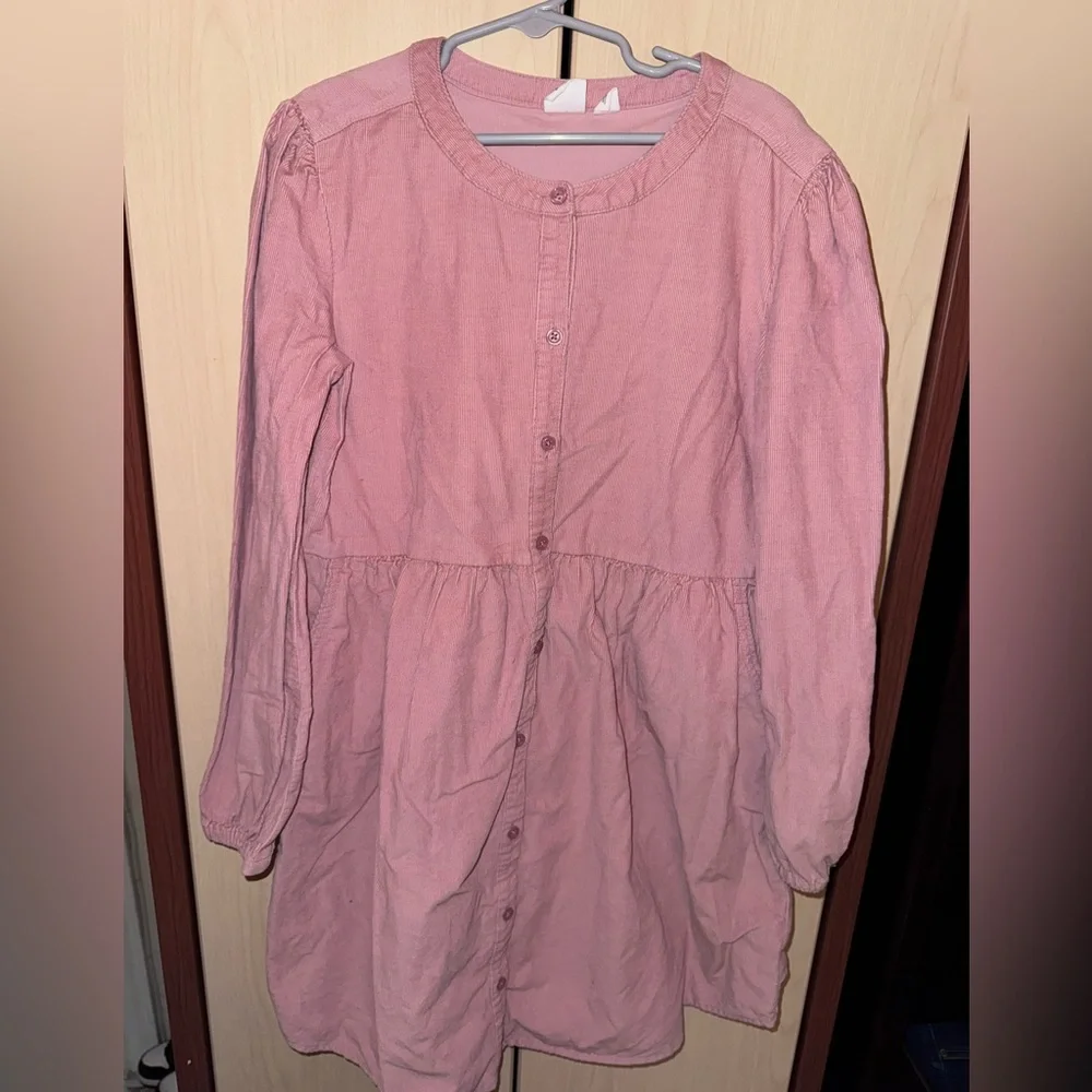 Old Navy Girls Pink Corduroy Button Front Dress Long Sleeve Size L 10/12